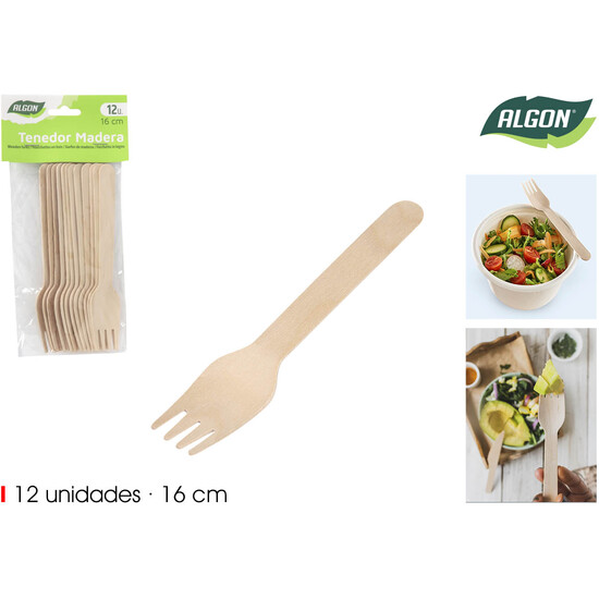 SET12 TENEDOR MADERA 16CM ALGON image 0