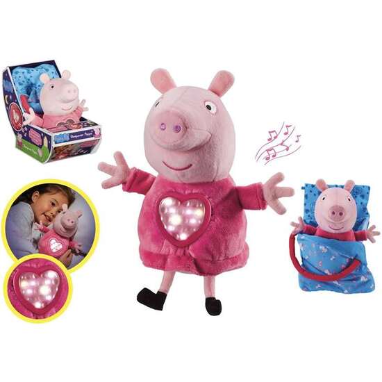 PELUCHE PEPPA PIG FIESTA DE PIJAMAS CON SACO DE DORMIR LUCES Y SONIDOS. 22X22X14 CM image 0