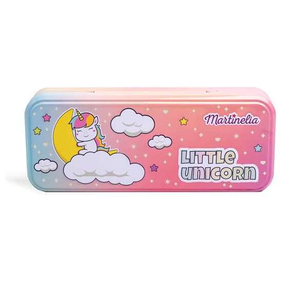 ESTUCHE MARTINELIA LITTLE UNICORN TIN DE 3 NIVELES. CONTIENE 11 SOMBRAS DE OJOS, 11 BRILLOS DE LABIOS, 2 APLICADORES, 3 GOMAS DE PELO Y 2 PINZAS image 1