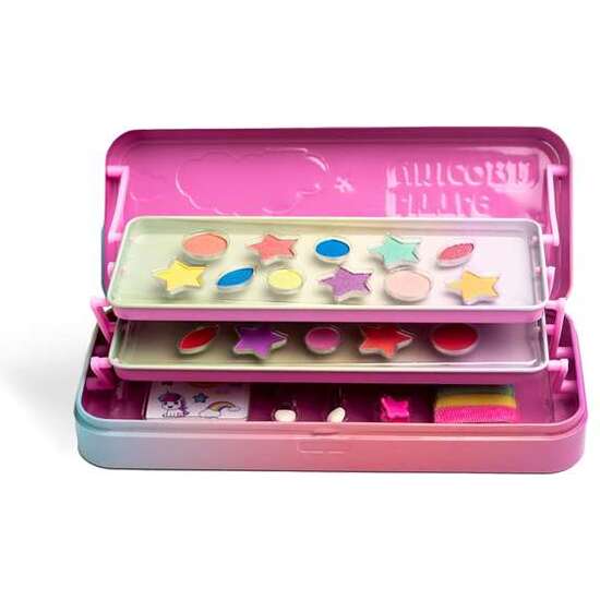 ESTUCHE MARTINELIA LITTLE UNICORN TIN DE 3 NIVELES. CONTIENE 11 SOMBRAS DE OJOS, 11 BRILLOS DE LABIOS, 2 APLICADORES, 3 GOMAS DE PELO Y 2 PINZAS image 2