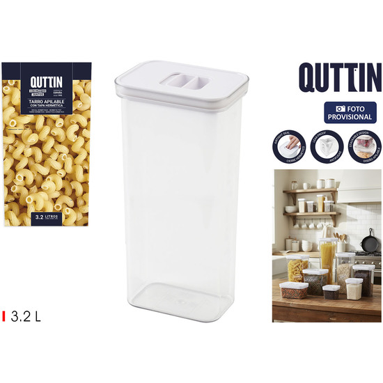 TARRO PET RECT.C/TAPA HERMETIC.3.2L QUTTIN image 0