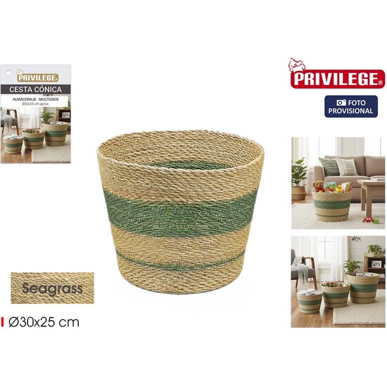 CESTA ALMACENA.CONICA SEAGRASS 30CM PRIVILEGE image 0