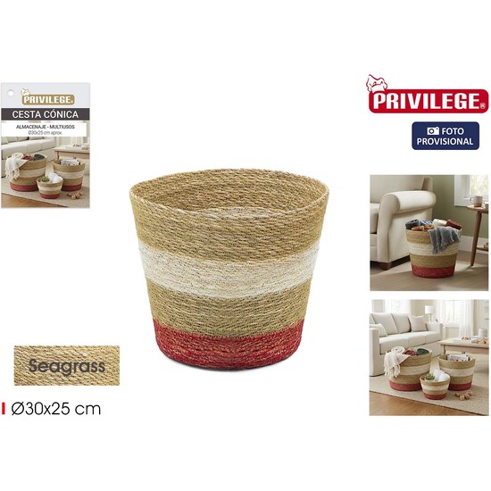CESTA ALMACENA.CONICA SEAGRASS 30CM PRIVILEGE image 0