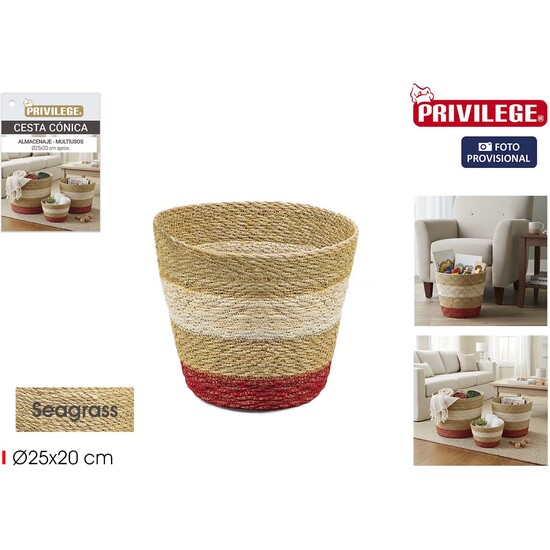 CESTA ALMACENA.CONICA SEAGRASS 25CM PRIVILEGE image 0