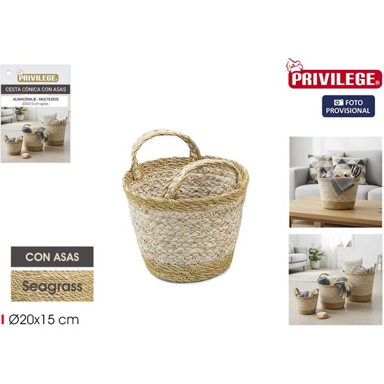 CESTA CONICA SEAGRASS C/ASAS 20CM PRIVILEGE image 0