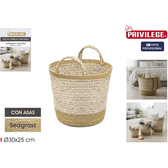 CESTA CONICA SEAGRASS C/ASAS 30CM PRIVILEGE image 0