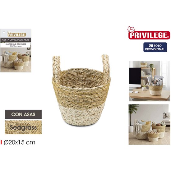 CESTA CONICA SEAGRASS C/ASAS 20CM PRIVILEGE image 0