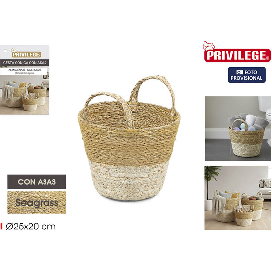 CESTA CONICA SEAGRASS C/ASAS 25CM PRIVILEGE image 0