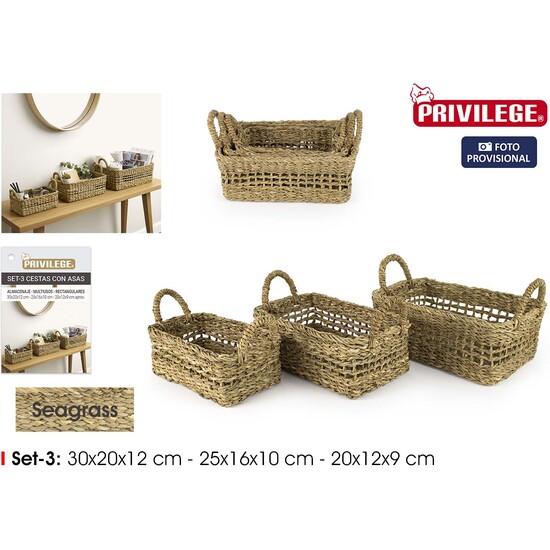SET3 CESTAS RECT.C/ASAS 30/25/20CM PRIVILEGE image 0