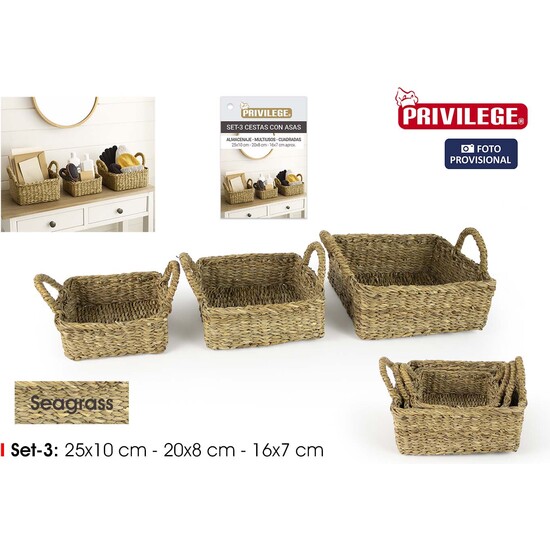 SET3 CESTAS CUAD.C/ASAS 25/20/16CM PRIVILEGE image 0