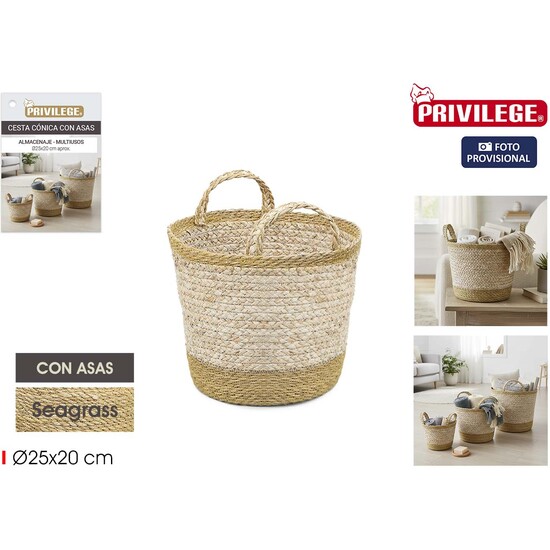 CESTA CONICA SEAGRASS C/ASAS 25CM PRIVILEGE image 0