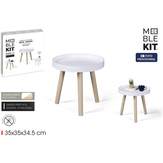 MESITA AUXILIAR MADERA WHITE 35CM MOBLEKIT image 0