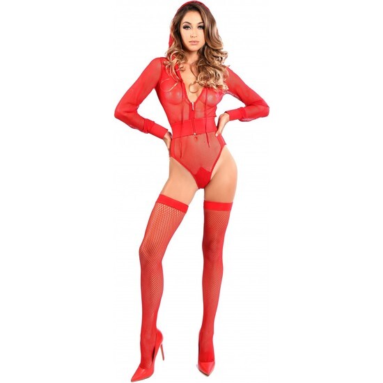 FISHNET BODY WITH HOODY RED image 0