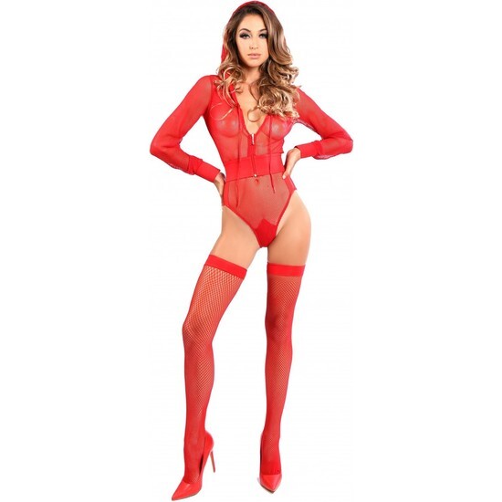 FISHNET BODY WITH HOODY RED image 0