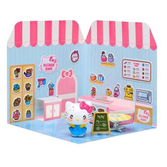 CAJA CON VINILOS CASA HELLO KITTY FLOWER CAFE CON FIGURA INCLUIDA DE 7 CM  20,5X20,5X6 CM image 0