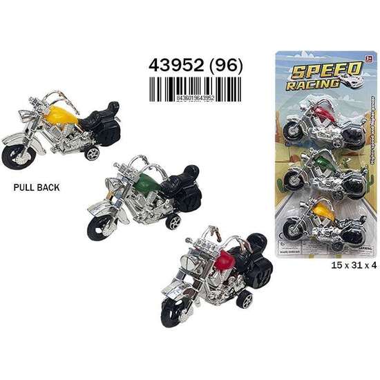 MOTO FRICCIÓN CARRETERAS CHOPPER PULL BACK, INCLUYE 3 UD image 0