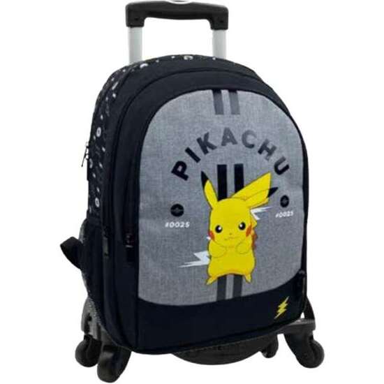 POKEMON PIKACHU MOCHILA AMERICANO ADAPTABLE + CARRO NEGRO T963 TOYBAGS CON PROTECCION LATERAL Y STOPER FRONTAL ANTI CAIDA42 X 31 X 13.5 CM. image 0
