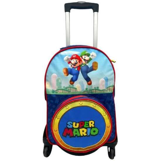 SUPER MARIO MOCHILA PRIMARIA DOBLE COMPARTIMENTO ADAPTABLE + CARRO NEGRO T963 TOYBAGS CON PROTECCION LATERAL Y STOPER FRONTAL ANTI CAIDA8 X 22 X 8 CM. image 0