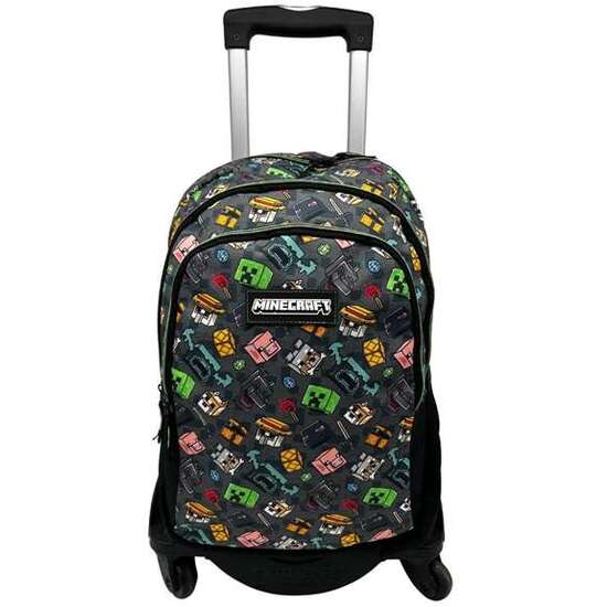 MINECRAFT PIXEL 25 MOCHILA PRIMARIA DOBLE COMPARTIMENTO ADAPTABLE + CARRO NEGRO T963 TOYBAGS CON PROTECCION LATERAL 13 X 23 X 3 CM. image 0
