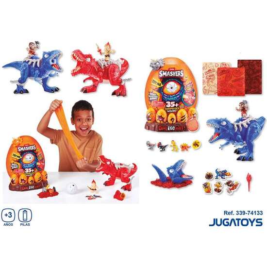 HUEVO SMASHERS DINOSAURIO CON FIGURAS Y 35 SORPRESAS, AÑADE AGUA PARA QUE HAGA EFECTO VAPOR,  LUCES Y SONIDOS image 0