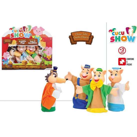 MARIONETAS LOS TRES CERDITOS SET 4 PIEZAS. image 0