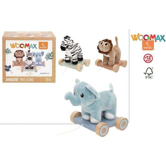 PELUCHE ANIMALES ARRASTRE DE MADERA WOOMAX. - MODELOS SURTIDOS image 0