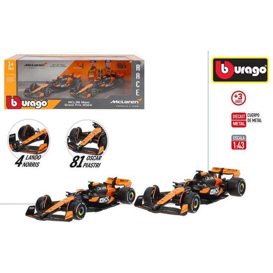 SET 2 COCHES METAL BURAGO F1 MCLAREN MCL38 ESCALA 1:43. image 0