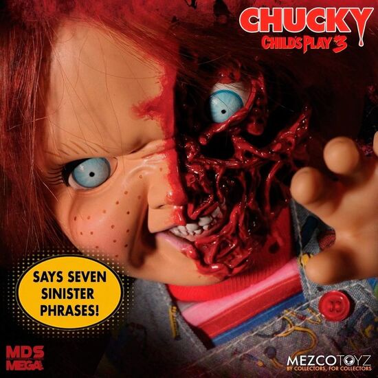 FIGURA CHUCKY EL MUÃ±ECO DIABOLICO 3 CARA PIZZA PARLANTE 38CM INGLES image 0