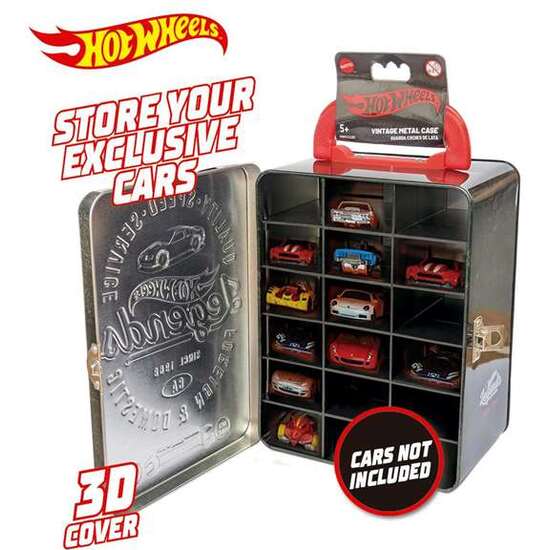 MALETIN METALICO VINTAGE HOT WHEELS CON 18 COCHES Y PARRILLA ORGANIZADORA EN EL INTERIOR - MODELOS SURTIDOS image 2