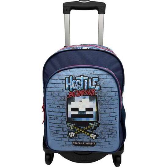 MINECRAFT HOSTILE BEHAVIOUR MOCHILA PRIMARIA DOBLE COMPARTIMENTO ADAPTABLE + CARRO NEGRO T963 TOYBAGS CON PROTECCION LATERAL Y STOPER FRONTAL ANTI CAIDA44 X 30 X 20 CM. image 0