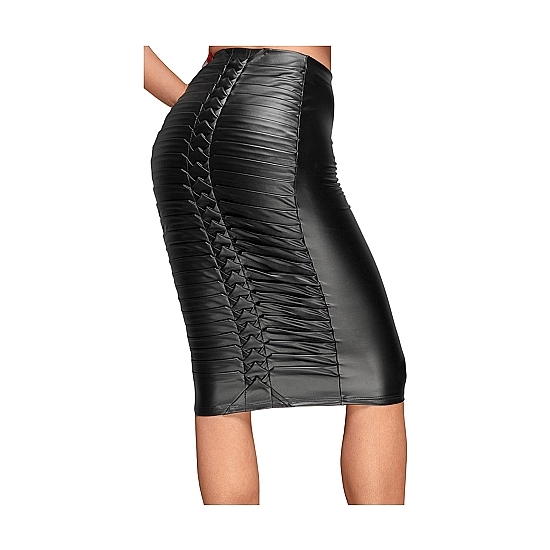 WETLOOK SKIRT WITH HANDMADE PLEATS - BLACK image 1