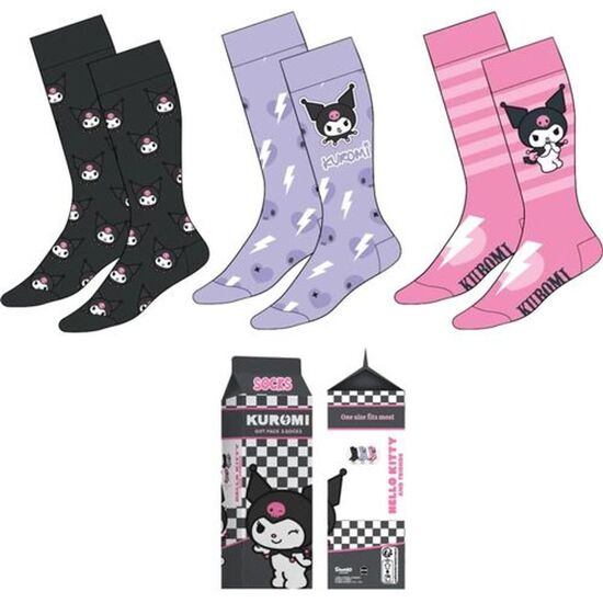 PACK CALCETINES 3 PIEZAS HELLO KITTY KUROMI image 0