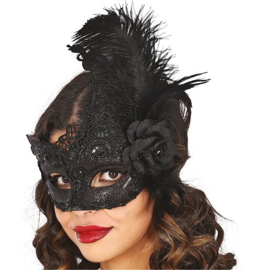 ANTIFAZ NEGRO CON PLUMAS image 0