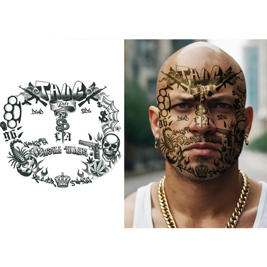 TATUAJE CARA THUG LIFE 30X13 CM image 0
