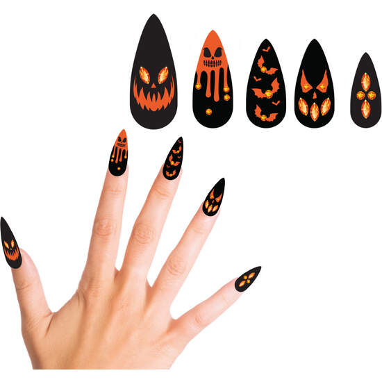 12 UÑAS CALABAZAS CON JOYAS CON GLUE image 0