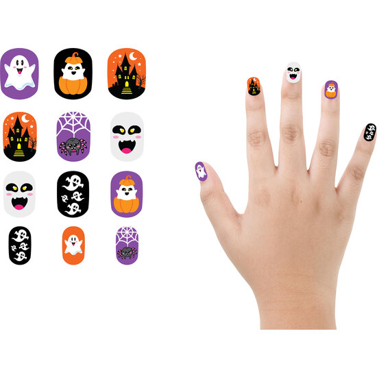 12 UÑAS CON ADHESIVO,INFANTIL, HALLOWEEN, DISEÑO 4 image 0