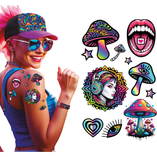 HOJA TATUAJE PSICODELICO SETAS 14X30 CM image 0