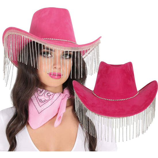 SOMBRERO VAQUERO ROSA CON FLECOS DE PEDRERIA HQ, A image 0