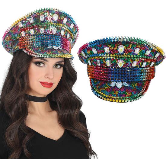 GORRO POLICIA MULTICOLOR CON TACHUELAS, ADULTO image 0