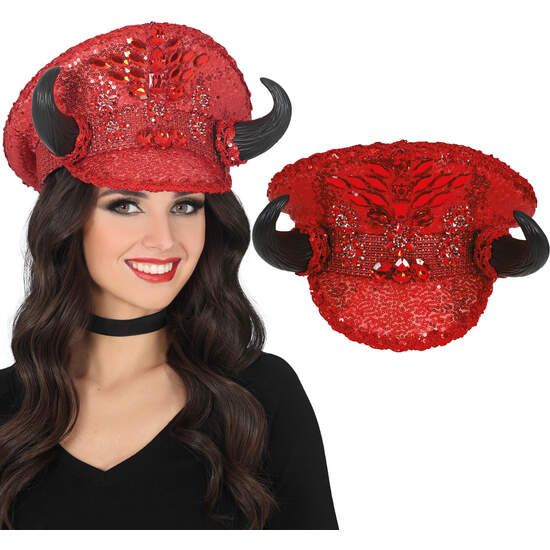 GORRO POLICIA ROJO CON CUERNOS, ADULTO image 0