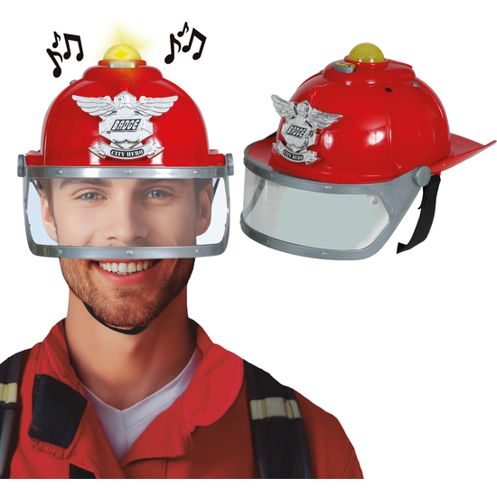 CASCO BOMBERO CON SIRENA Y LUZ, ADULTO image 0