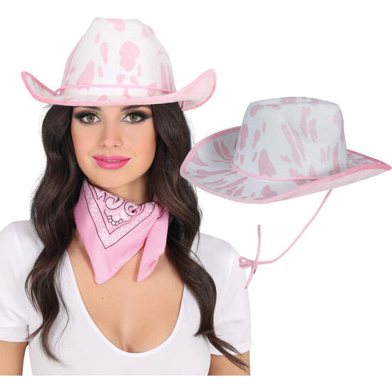SOMBRERO VAQUERO BLANCO Y ROSA, ADULTO image 0