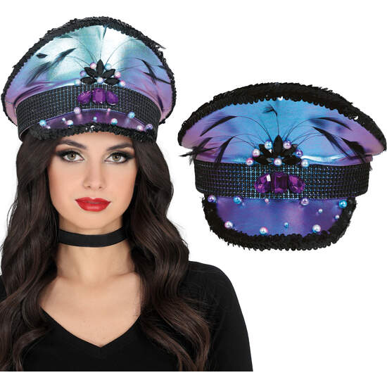 GORRO POLICIA MORADO CON PLUMAS, ADULTO image 0