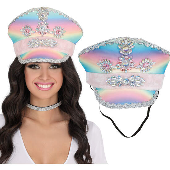 GORRO POLICIA MULTICOLOR CON CINTA ROSA, ADULTO image 0