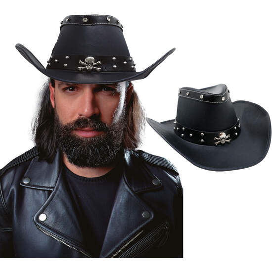 GORRO NEGRO SIMIL PIEL CON CALAVERA, ADULTO image 0