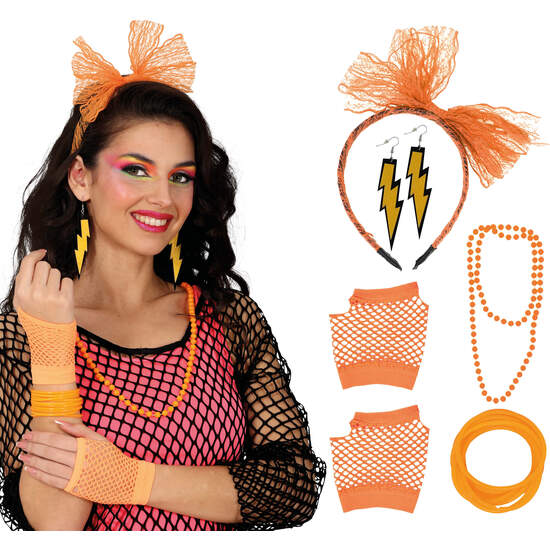 SET AÑOS 80 5PCS NARANJA, ADULTA image 0
