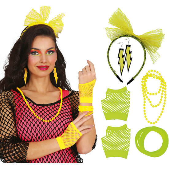 SET AÑOS 80 5PCS AMARILLO, ADULTA image 0