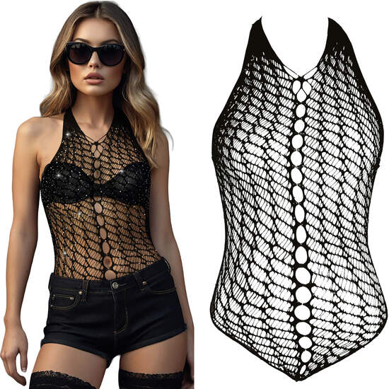 BODY REJILLA NEGRO CON PEDRERIA, ADULTA image 0