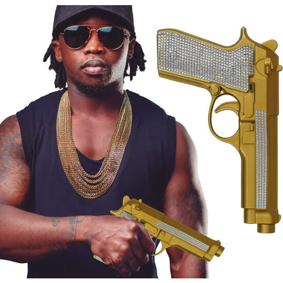 PISTOLA BRILLANTES Y DORADA 25 CM image 0