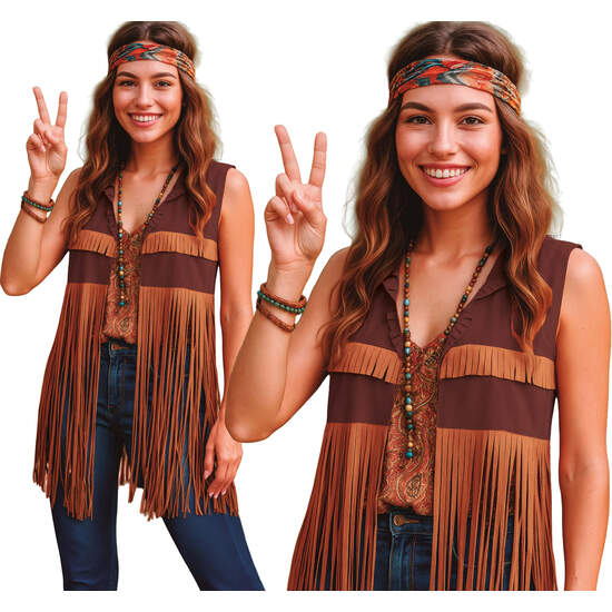 CHALECO HIPPIE FLECOS, ADULTA image 0